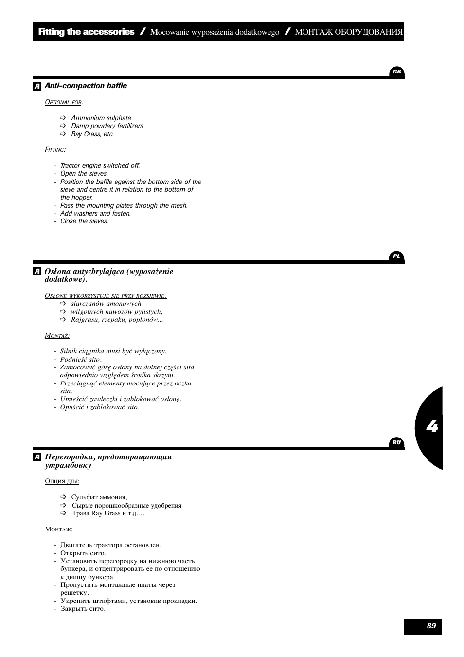Fitting the accessories | Sulky X 36 User Manual | Page 91 / 102