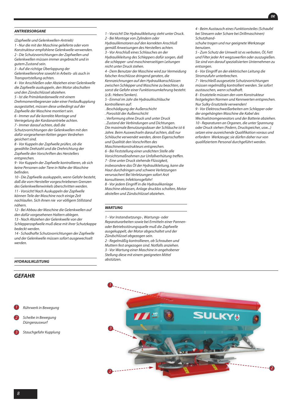 Gefahr | Sulky X 40 User Manual | Page 10 / 105