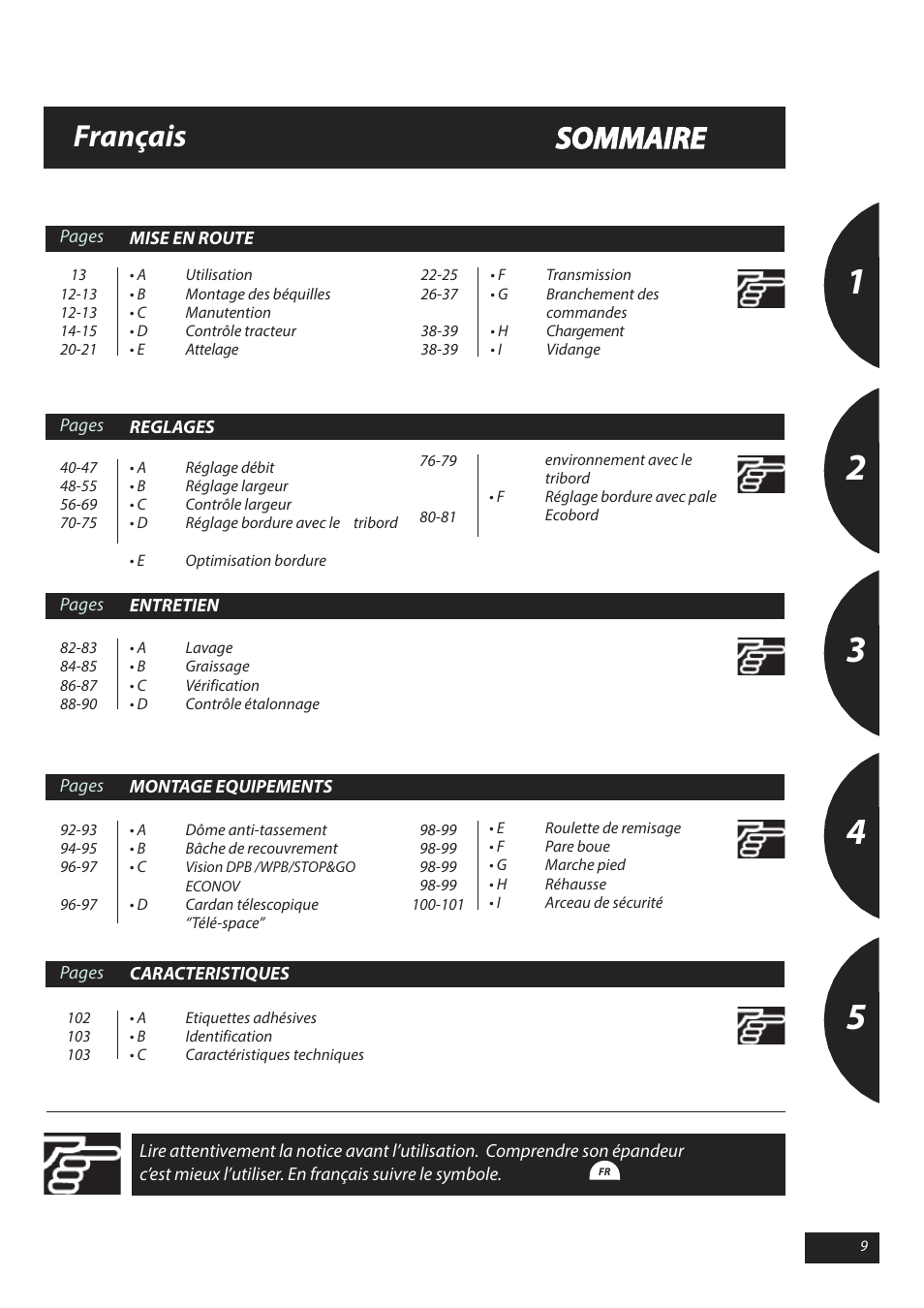 Ssommaire français | Sulky X 40 User Manual | Page 11 / 105