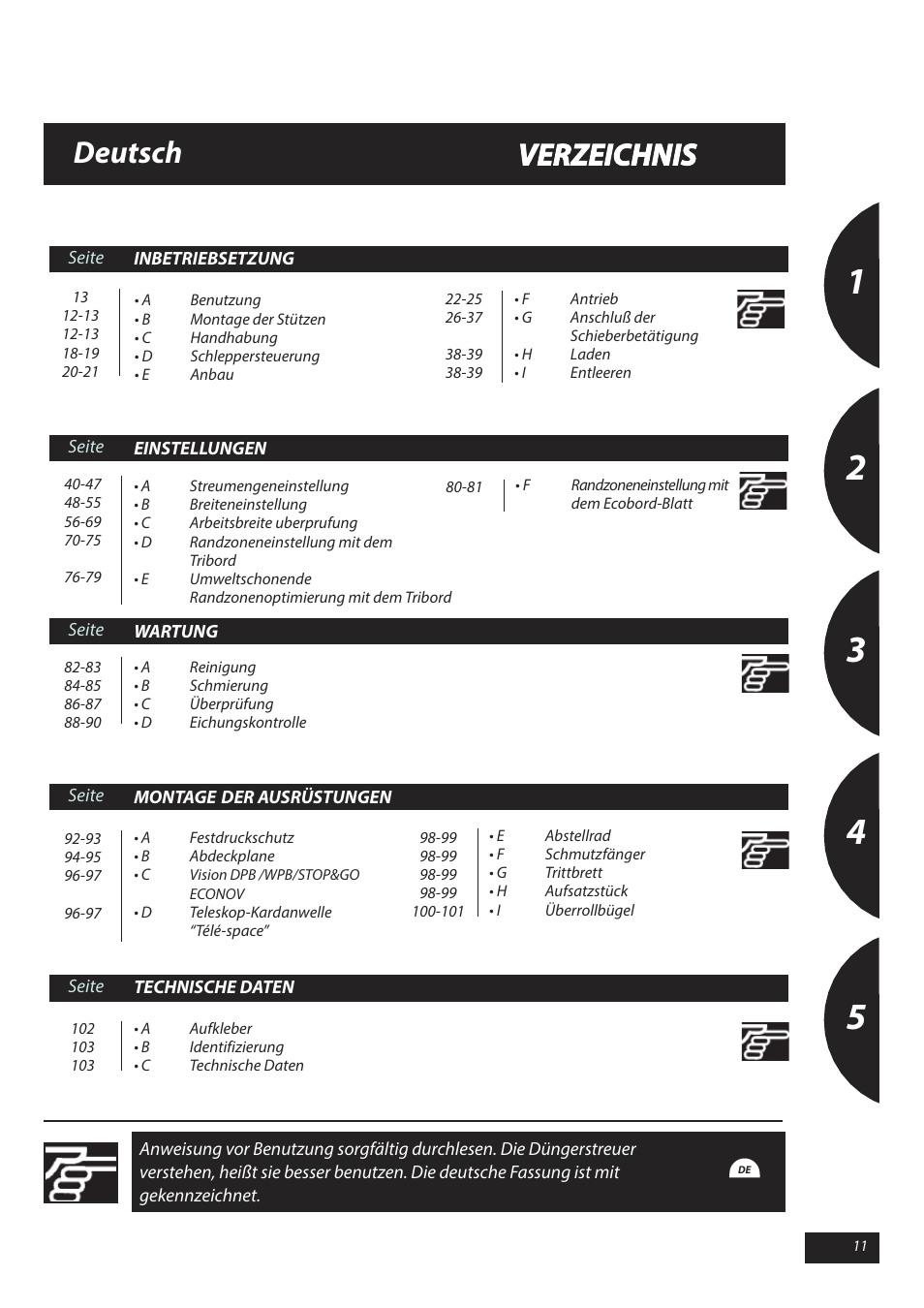 Verzeichnis deutsch | Sulky X 40 User Manual | Page 13 / 105