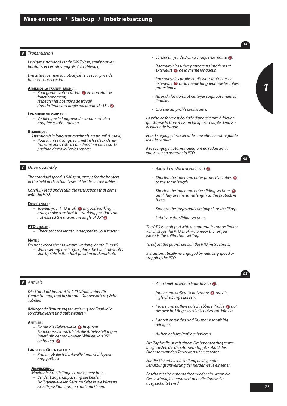 Mise en route / start-up / inbetriebsetzung | Sulky X 40 User Manual | Page 25 / 105