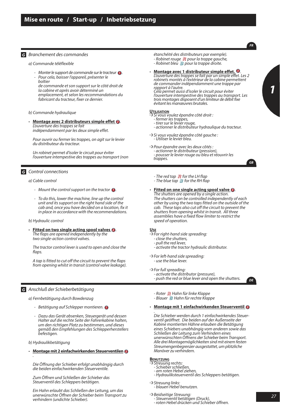 Mise en route / start-up / inbetriebsetzung | Sulky X 40 User Manual | Page 29 / 105