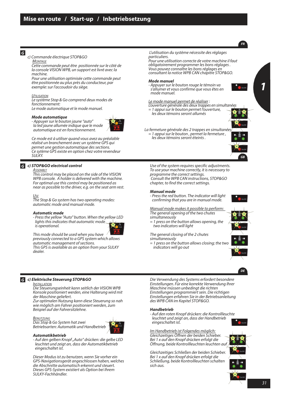 Mise en route / start-up / inbetriebsetzung | Sulky X 40 User Manual | Page 33 / 105