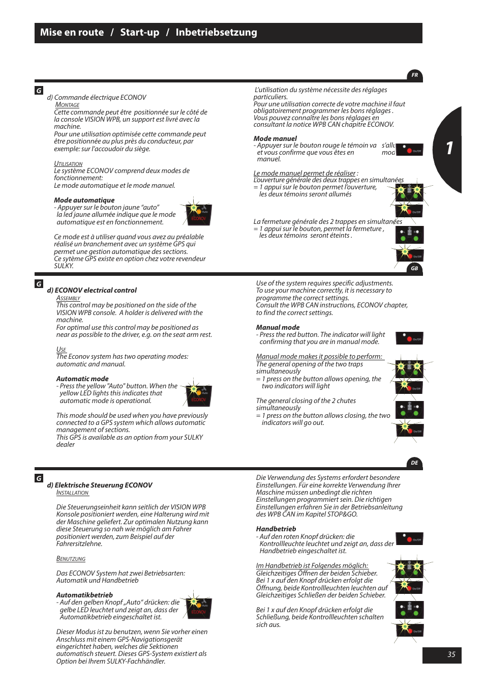 Mise en route / start-up / inbetriebsetzung | Sulky X 40 User Manual | Page 37 / 105