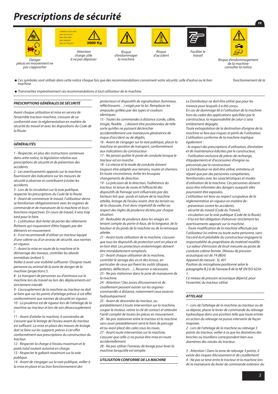 Prescriptions de sécurité | Sulky X 40 User Manual | Page 5 / 105