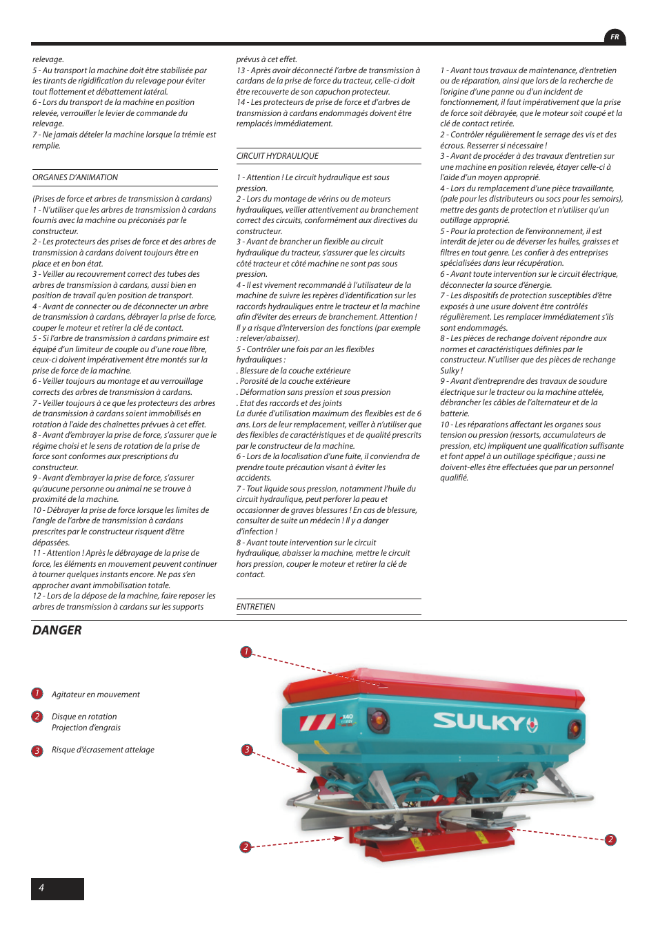 Danger | Sulky X 40 User Manual | Page 6 / 105