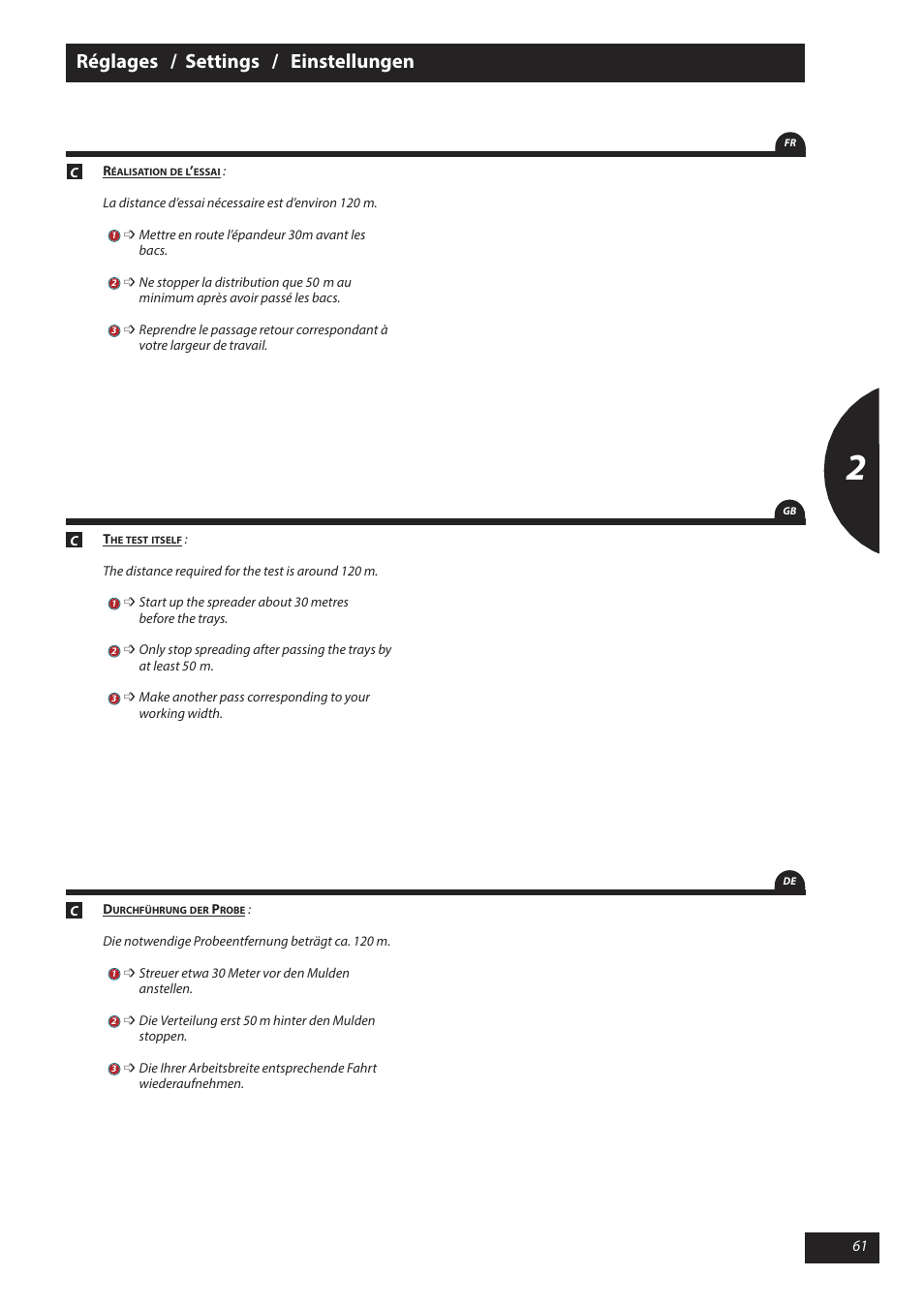 Réglages / settings / einstellungen | Sulky X 40 User Manual | Page 63 / 105