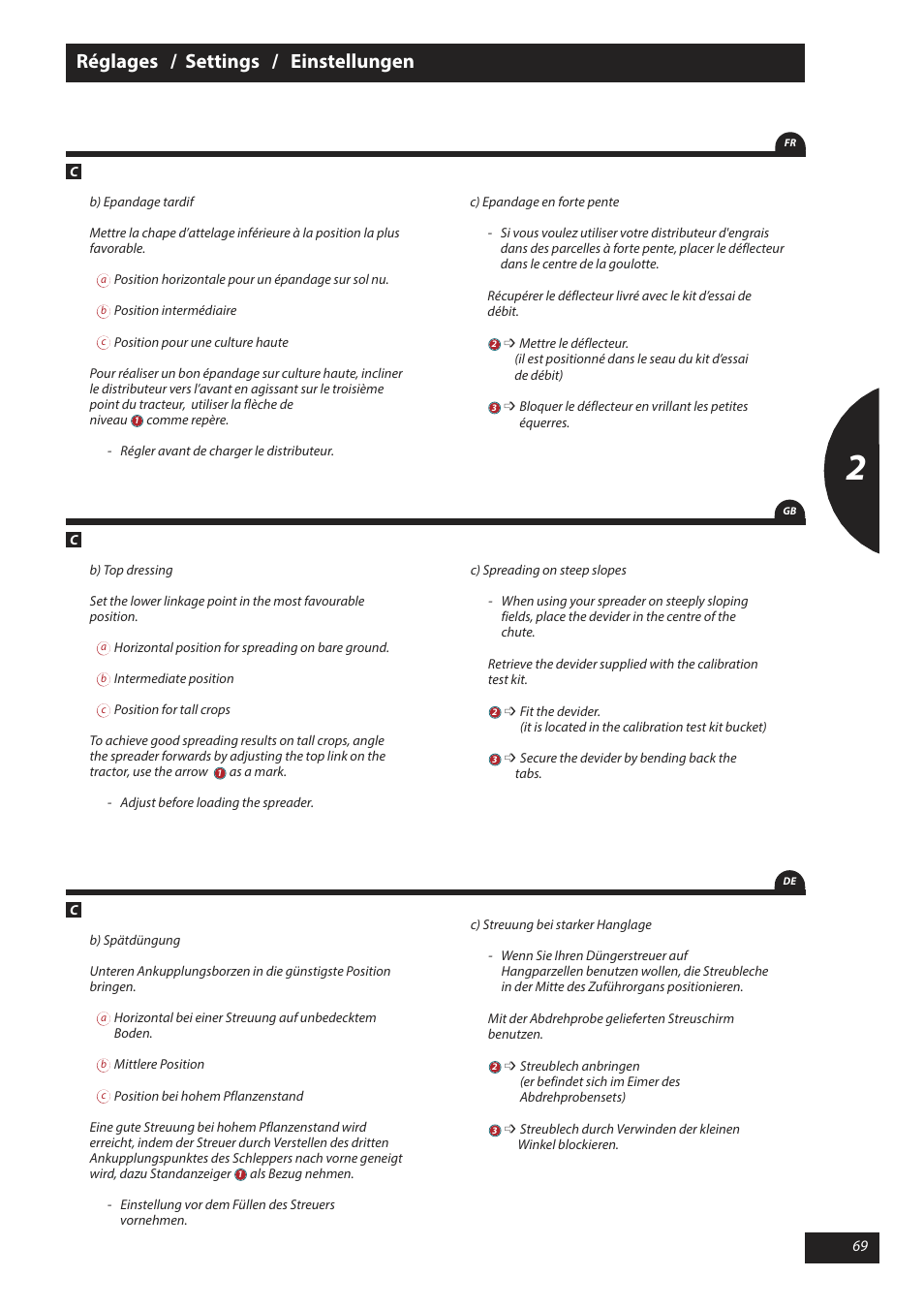 Réglages / settings / einstellungen | Sulky X 40 User Manual | Page 71 / 105