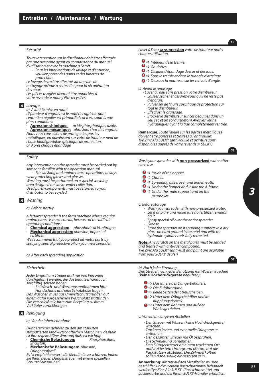 Entretien / maintenance / wartung | Sulky X 40 User Manual | Page 85 / 105