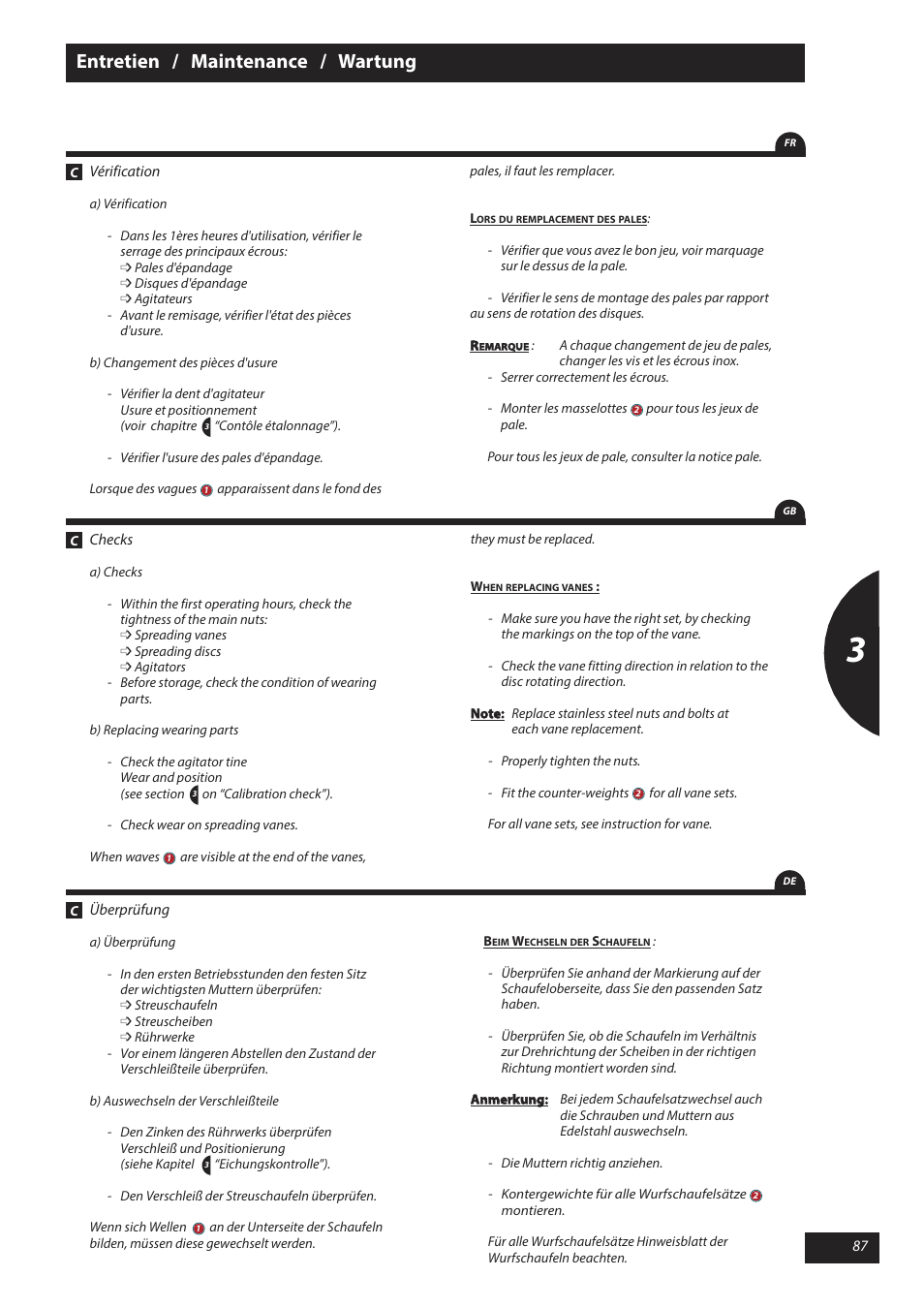 Entretien / maintenance / wartung | Sulky X 40 User Manual | Page 89 / 105