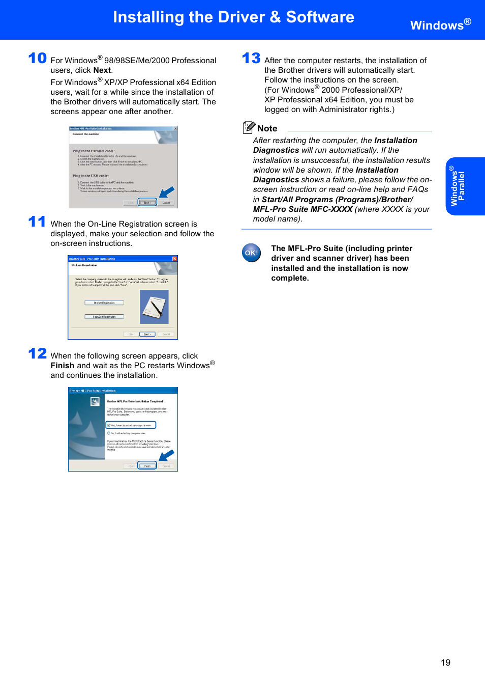 Installing the driver & software, Windows | Brother MFC-8870DW User Manual | Page 21 / 58