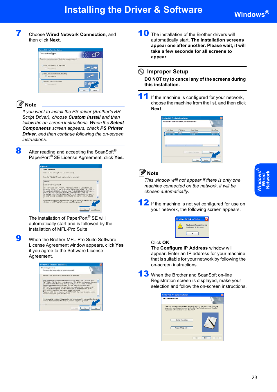 Installing the driver & software, Windows, Improper setup | Brother MFC-8870DW User Manual | Page 25 / 58