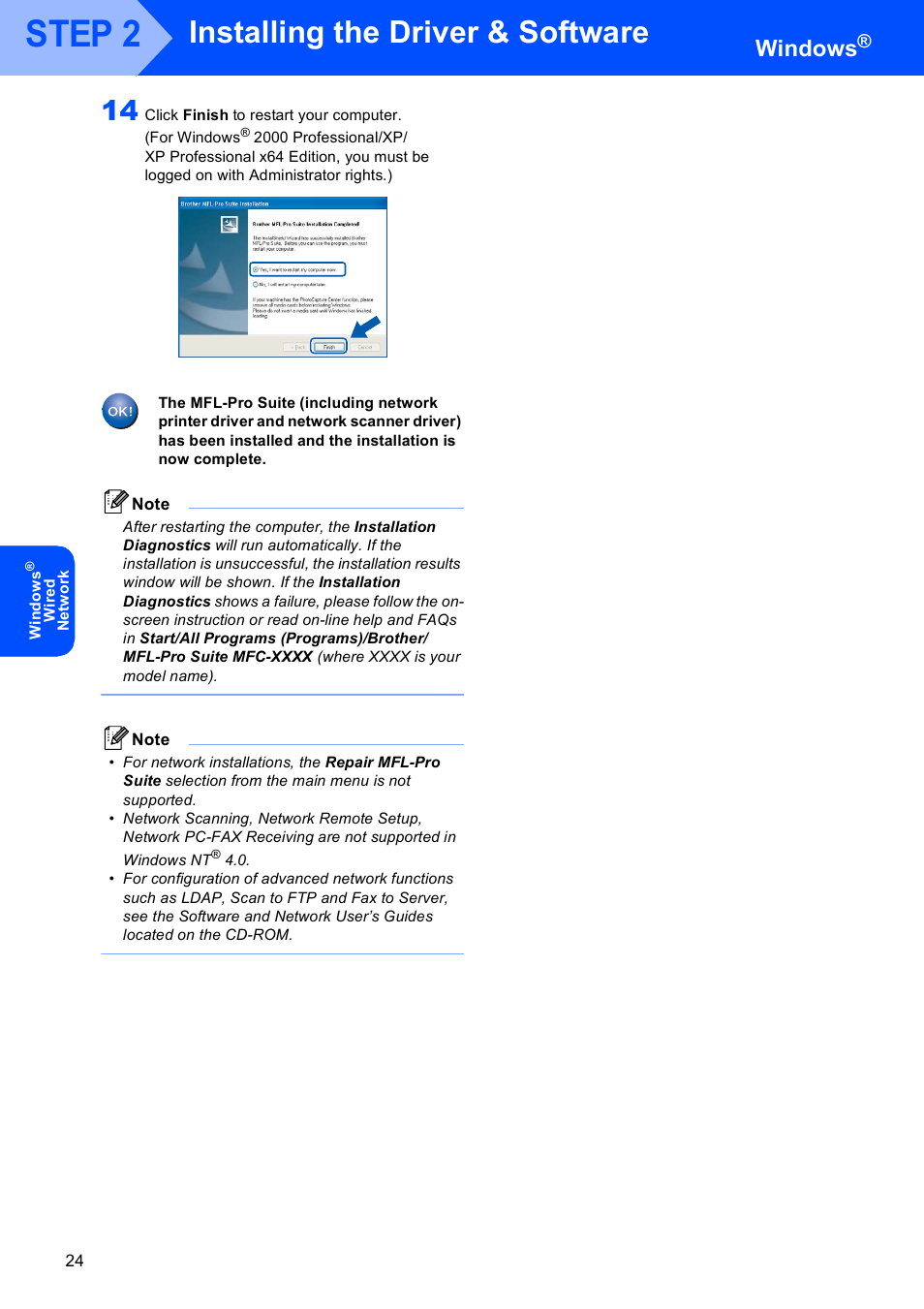 Step 2, Installing the driver & software, Windows | Brother MFC-8870DW User Manual | Page 26 / 58