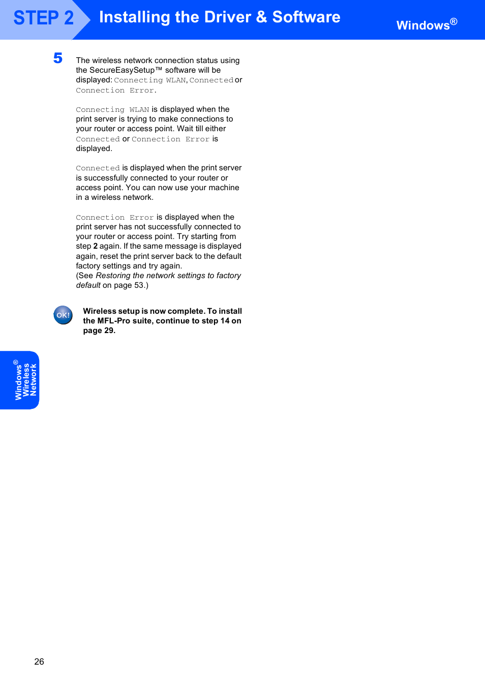 Step 2, Installing the driver & software, Windows | Brother MFC-8870DW User Manual | Page 28 / 58