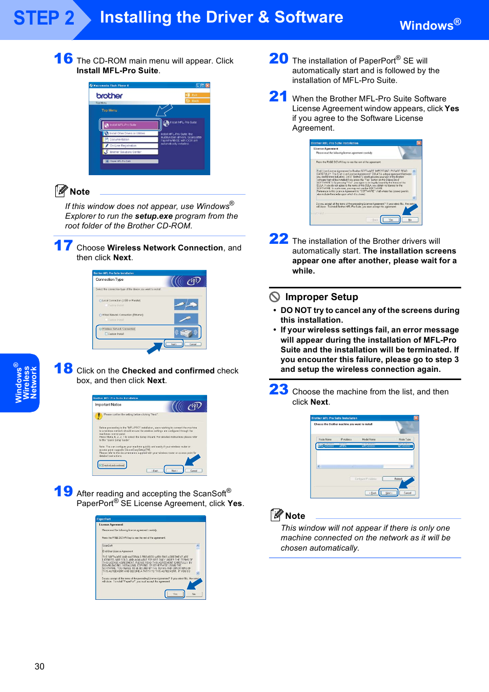 Step 2, Installing the driver & software, Windows | Brother MFC-8870DW User Manual | Page 32 / 58