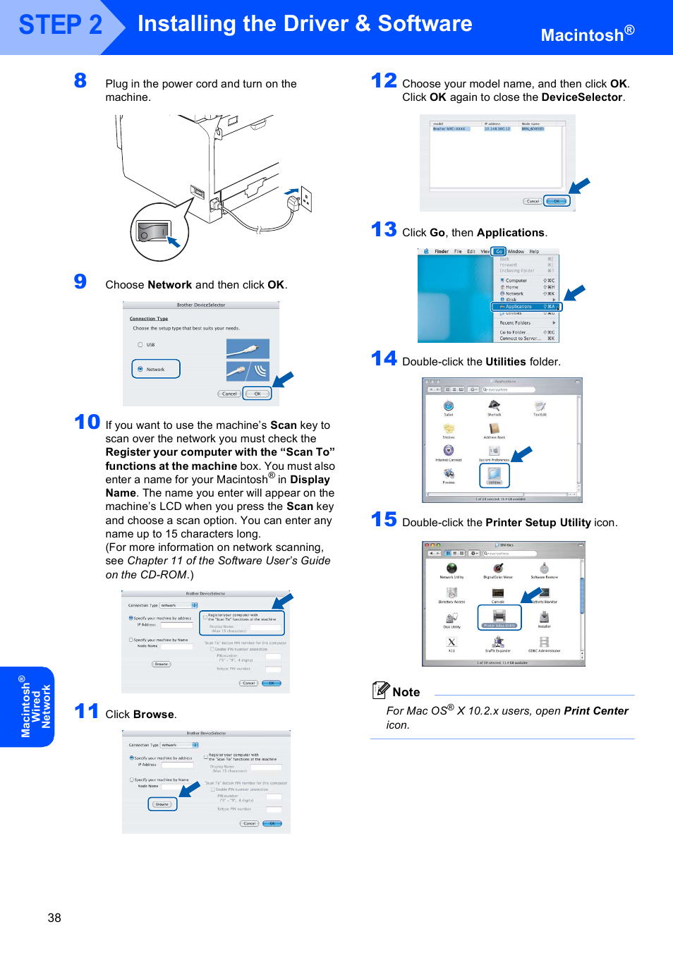 Step 2, Installing the driver & software, Macintosh | Brother MFC-8870DW User Manual | Page 40 / 58