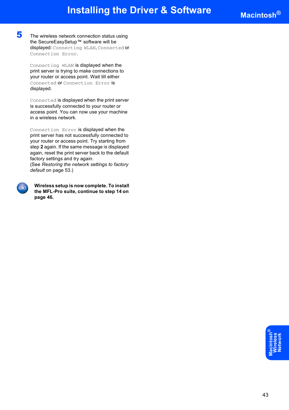 Installing the driver & software, Macintosh | Brother MFC-8870DW User Manual | Page 45 / 58