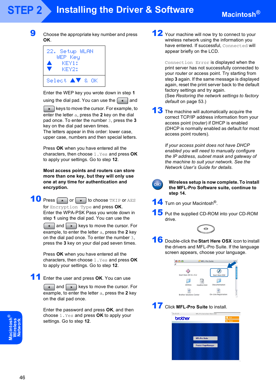 Step 2, Installing the driver & software, Macintosh | Brother MFC-8870DW User Manual | Page 48 / 58