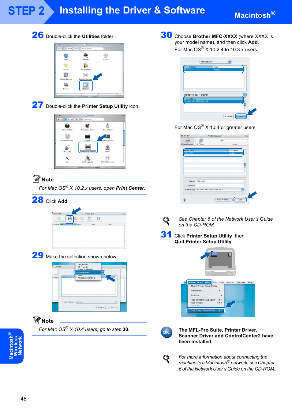 Step 2, Installing the driver & software, Macintosh | Brother MFC-8870DW User Manual | Page 50 / 58