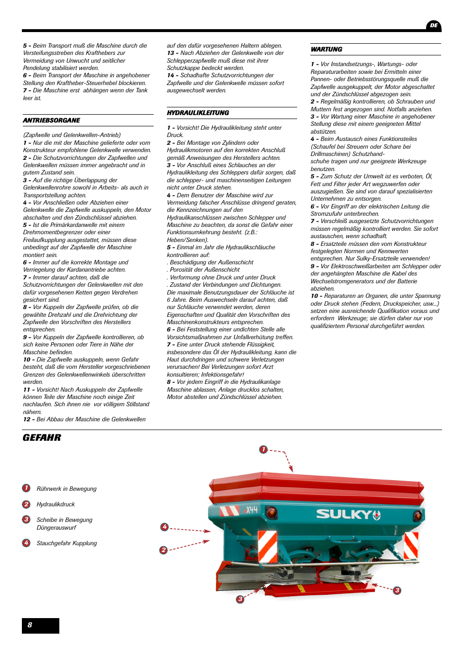 Gefahr | Sulky X 44 User Manual | Page 10 / 95