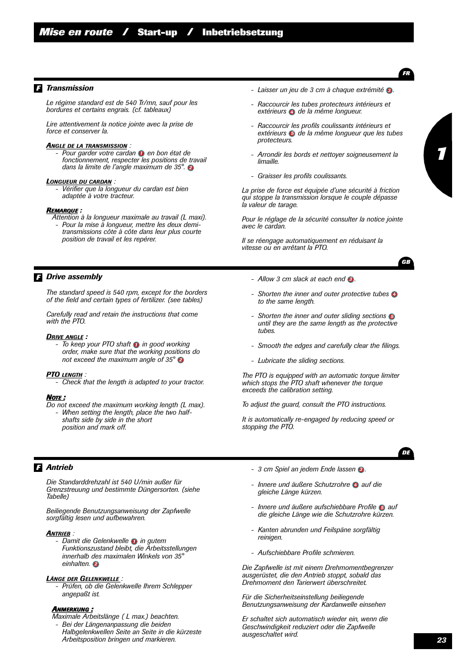 Mise en route, Start-up, Inbetriebsetzung | Sulky X 44 User Manual | Page 25 / 95