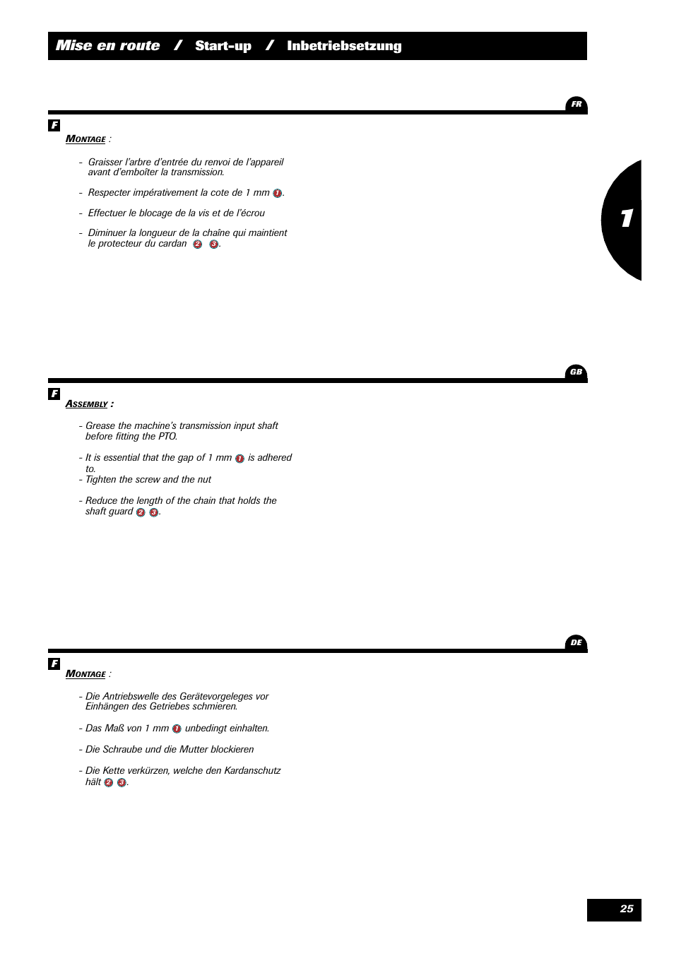 Mise en route, Start-up, Inbetriebsetzung | Sulky X 44 User Manual | Page 27 / 95