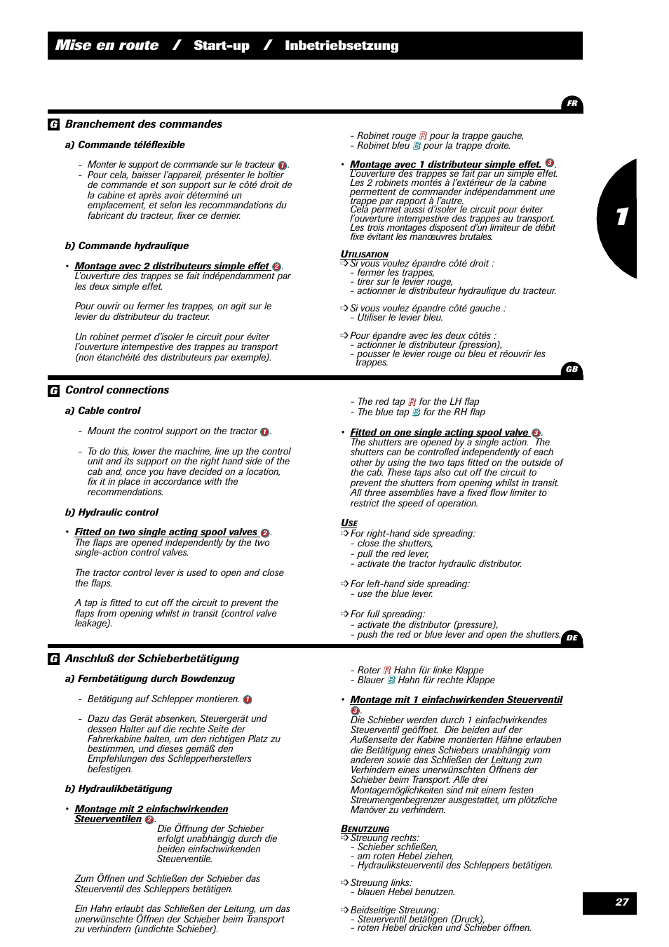 Mise en route, Start-up, Inbetriebsetzung | Sulky X 44 User Manual | Page 29 / 95