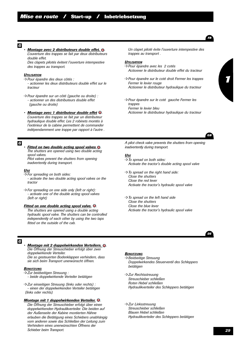 Mise en route, Start-up, Inbetriebsetzung | Sulky X 44 User Manual | Page 31 / 95