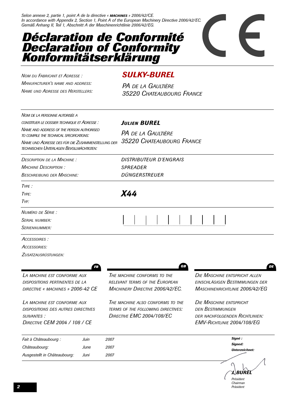 Sulky-burel, Bur el | Sulky X 44 User Manual | Page 4 / 95