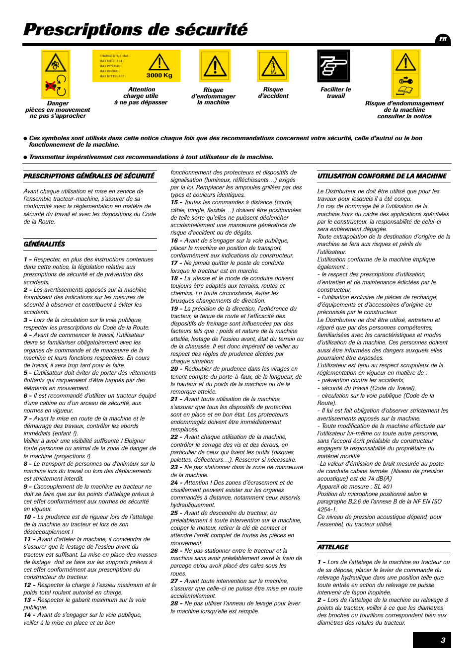 Prescriptions de sécurité | Sulky X 44 User Manual | Page 5 / 95