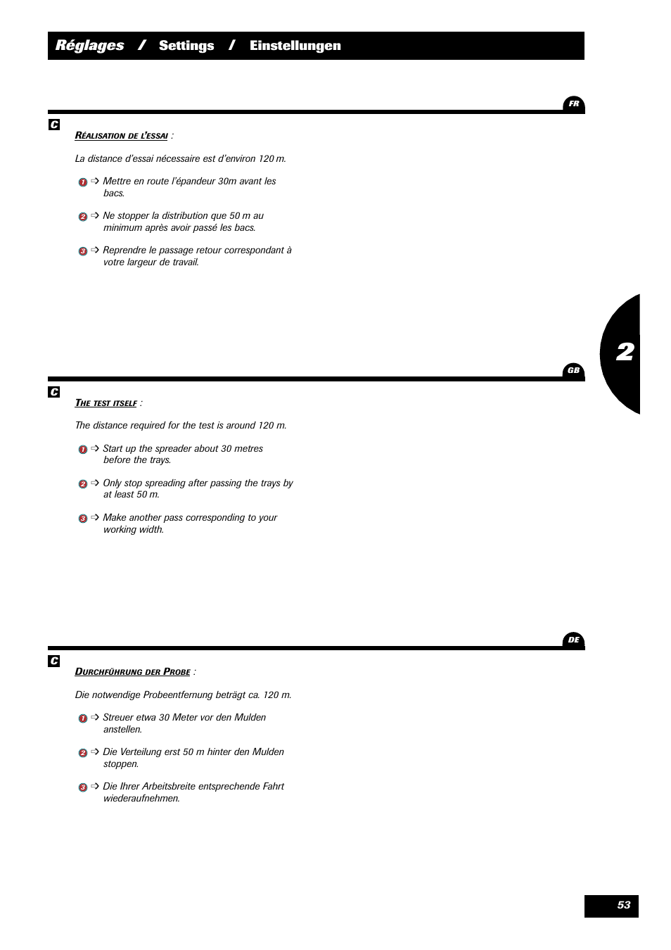 Réglages, Settings, Einstellungen | Sulky X 44 User Manual | Page 55 / 95