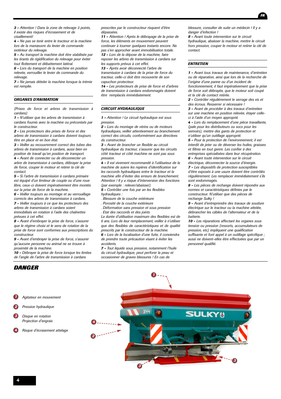 Danger | Sulky X 44 User Manual | Page 6 / 95