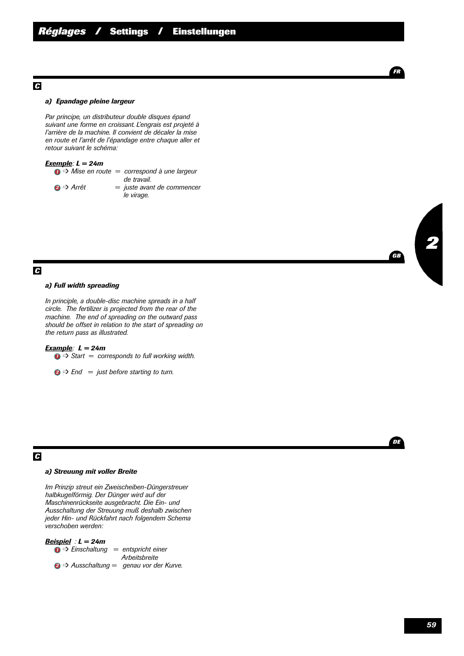 Réglages, Settings, Einstellungen | Sulky X 44 User Manual | Page 61 / 95