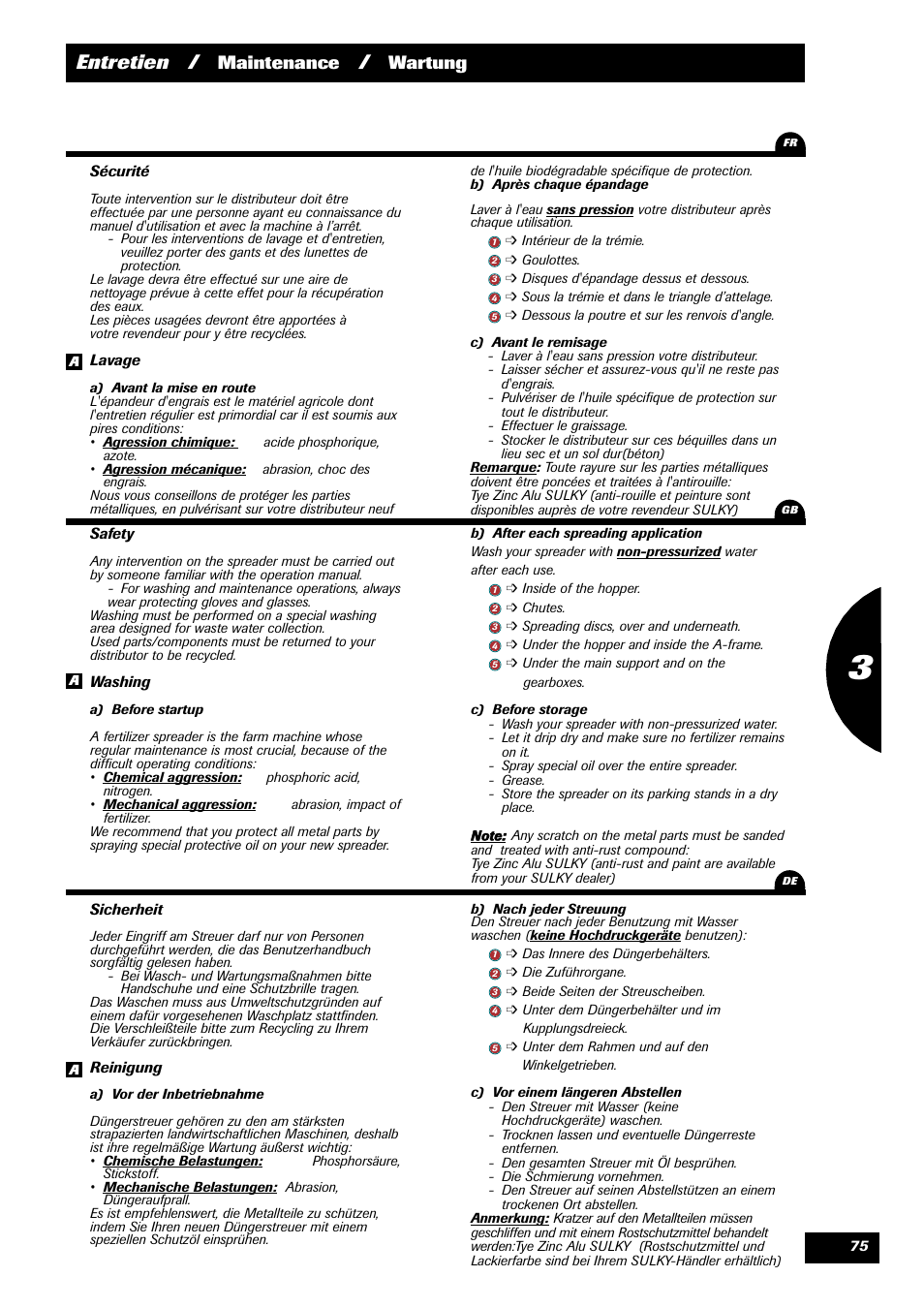 Entretien, Maintenance, Wartung | Sulky X 44 User Manual | Page 77 / 95