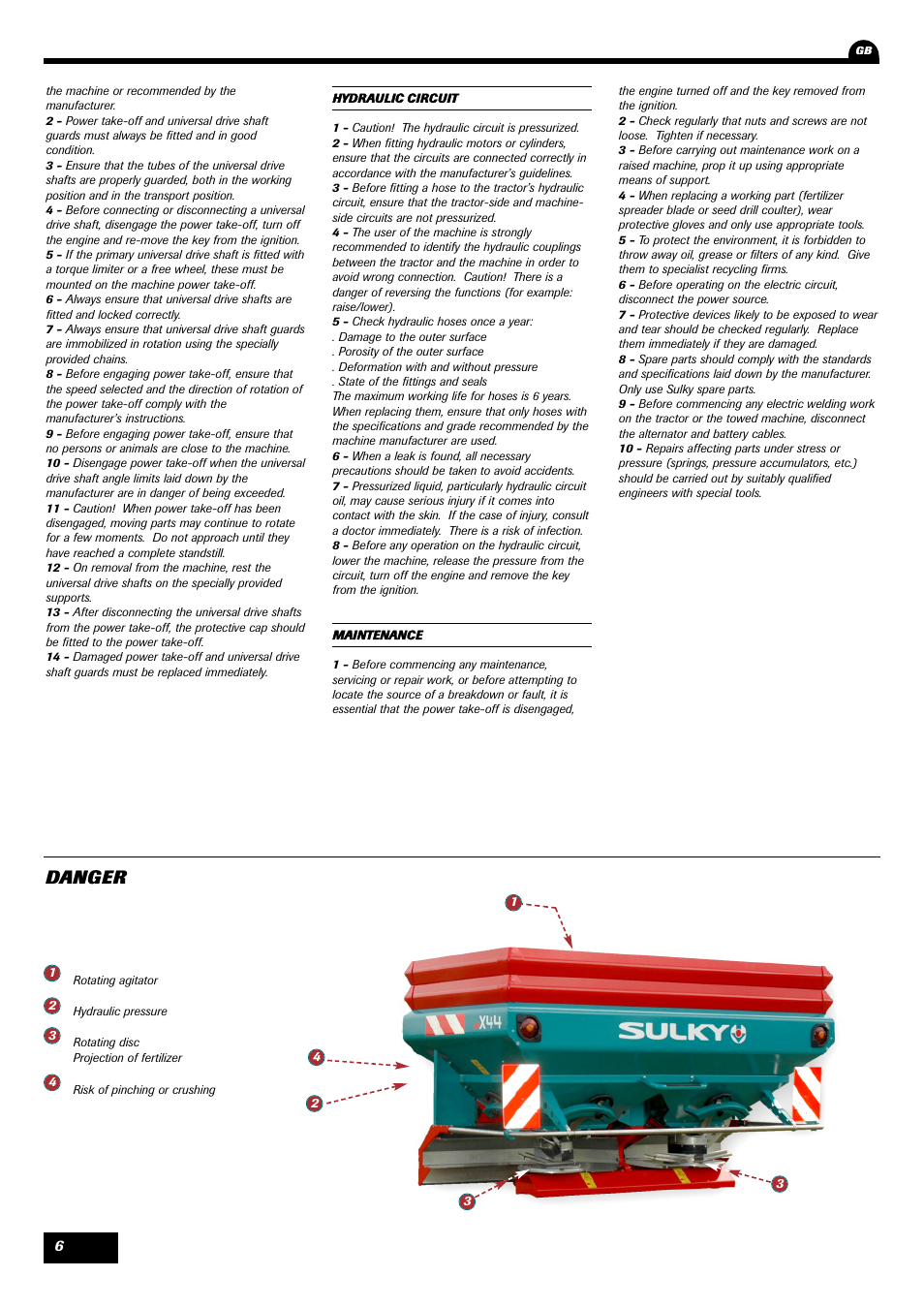 Danger | Sulky X 44 User Manual | Page 8 / 95