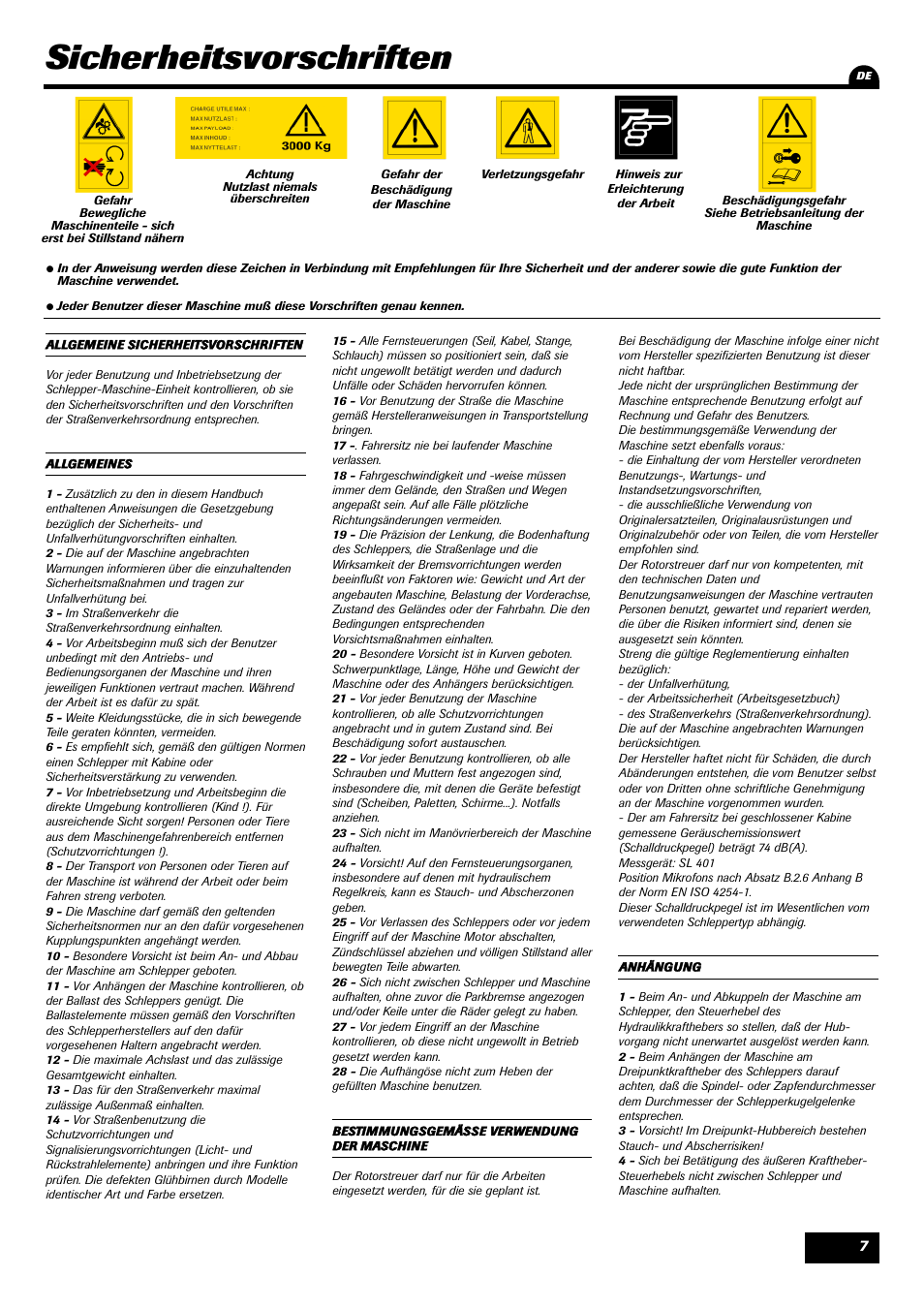 Sicherheitsvorschriften | Sulky X 44 User Manual | Page 9 / 95