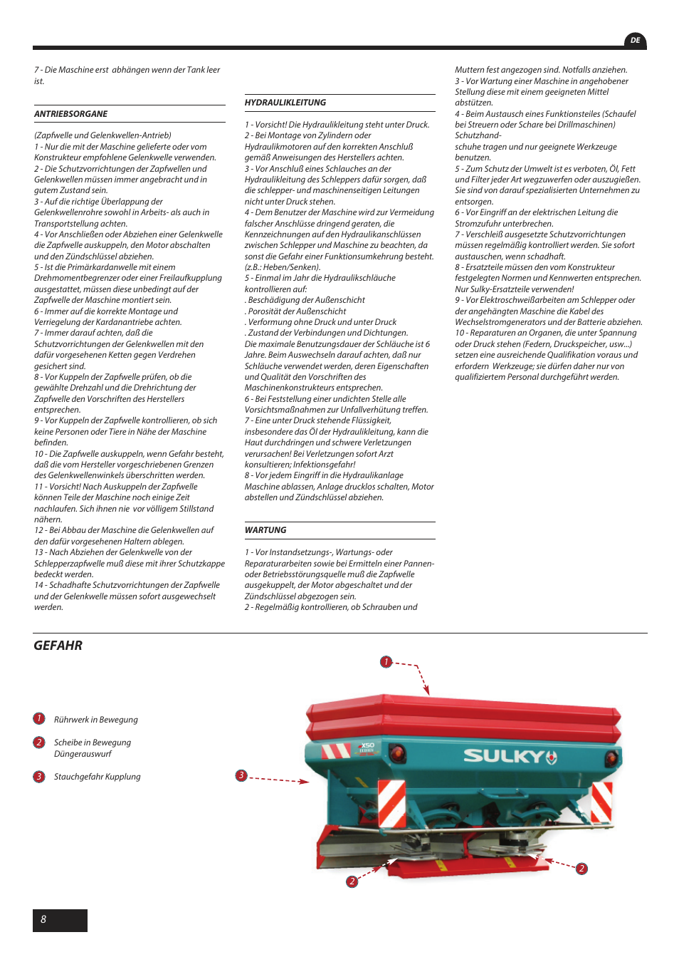 Gefahr | Sulky X 50 User Manual | Page 10 / 103