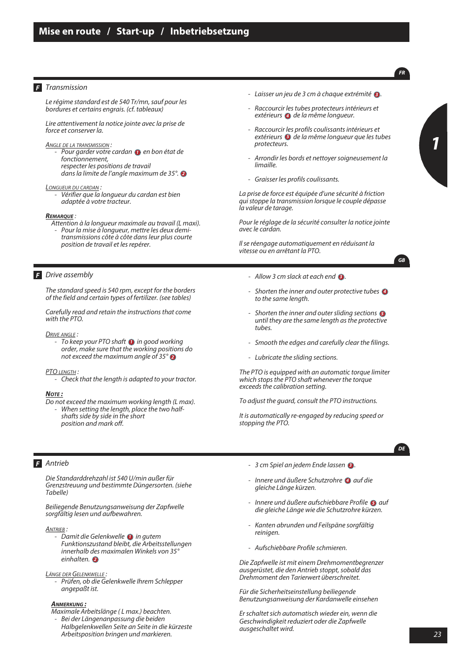 Mise en route / start-up / inbetriebsetzung | Sulky X 50 User Manual | Page 25 / 103