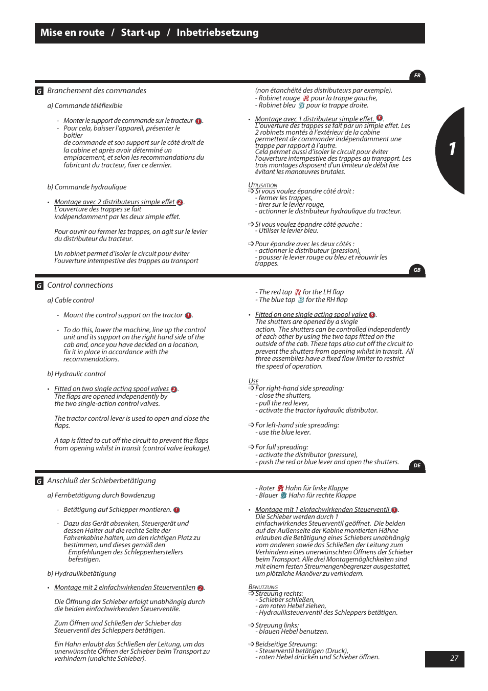 Mise en route / start-up / inbetriebsetzung | Sulky X 50 User Manual | Page 29 / 103