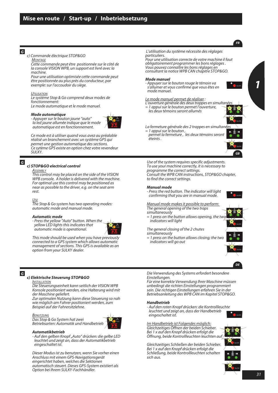 Mise en route / start-up / inbetriebsetzung | Sulky X 50 User Manual | Page 33 / 103
