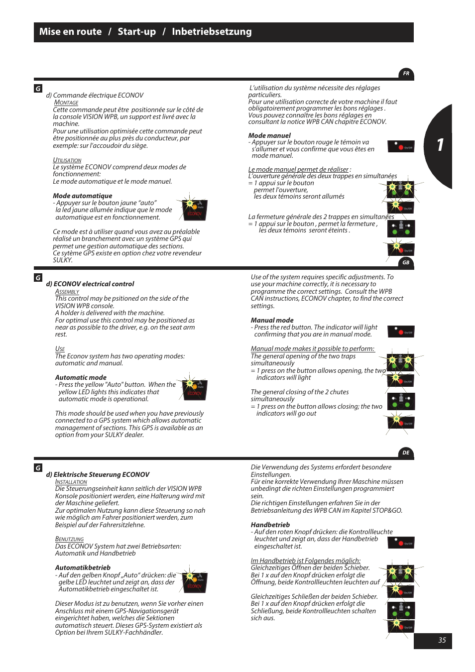 Mise en route / start-up / inbetriebsetzung | Sulky X 50 User Manual | Page 37 / 103