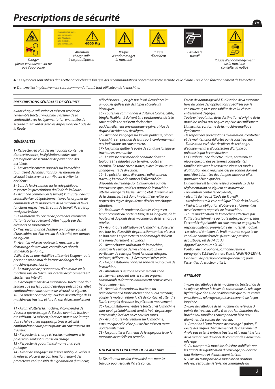 Prescriptions de sécurité | Sulky X 50 User Manual | Page 5 / 103