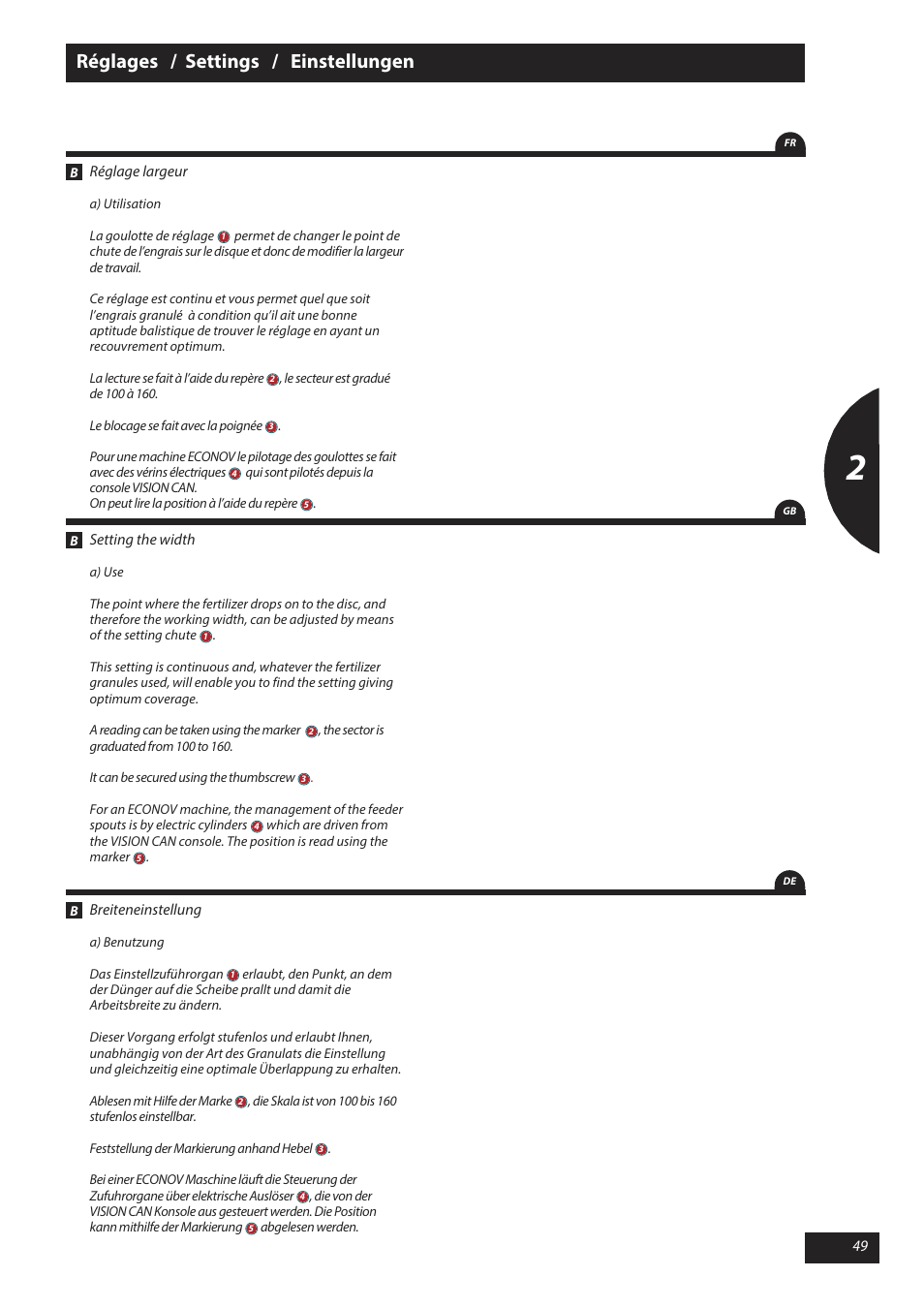 Réglages / settings / einstellungen | Sulky X 50 User Manual | Page 51 / 103