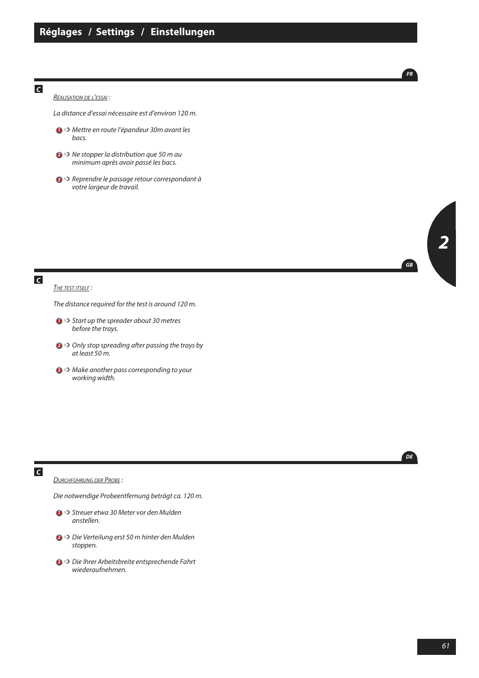 Réglages / settings / einstellungen | Sulky X 50 User Manual | Page 63 / 103
