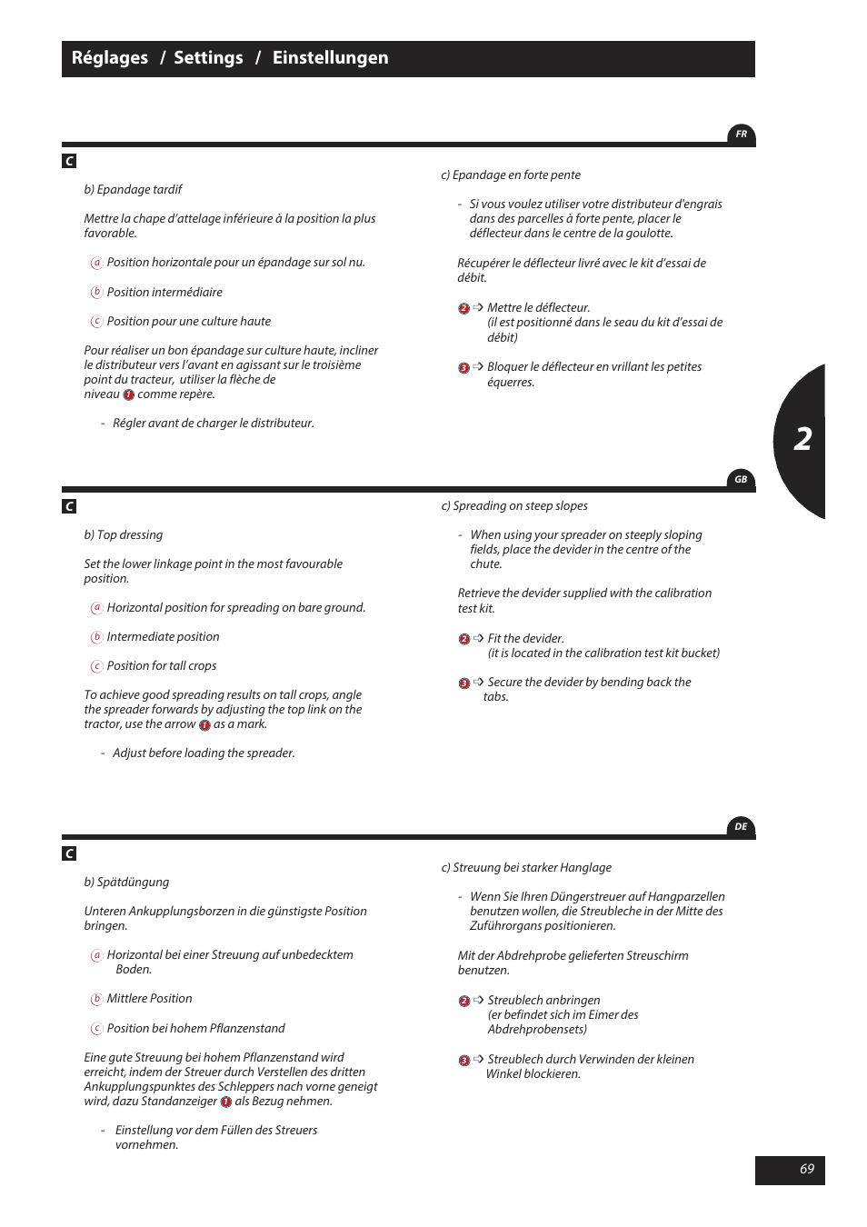 Réglages / settings / einstellungen | Sulky X 50 User Manual | Page 71 / 103