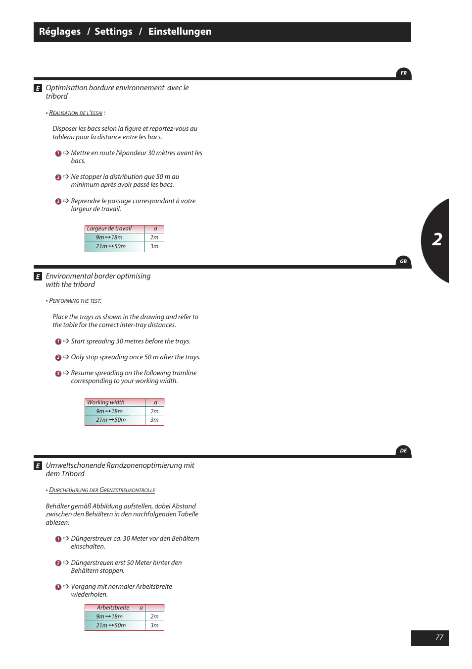 Réglages / settings / einstellungen | Sulky X 50 User Manual | Page 79 / 103