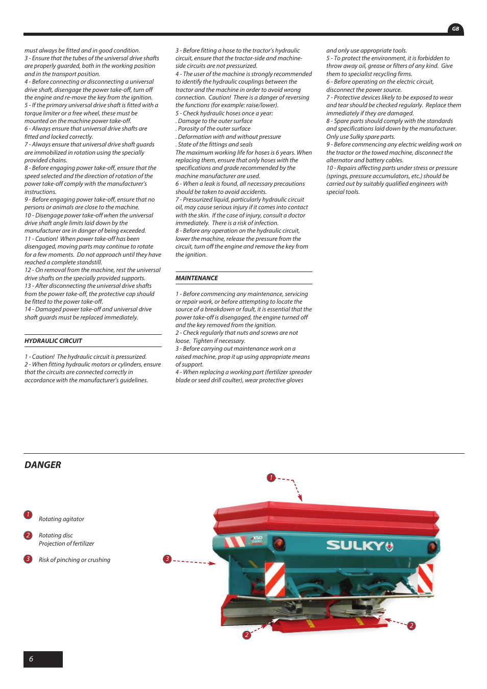 Danger | Sulky X 50 User Manual | Page 8 / 103