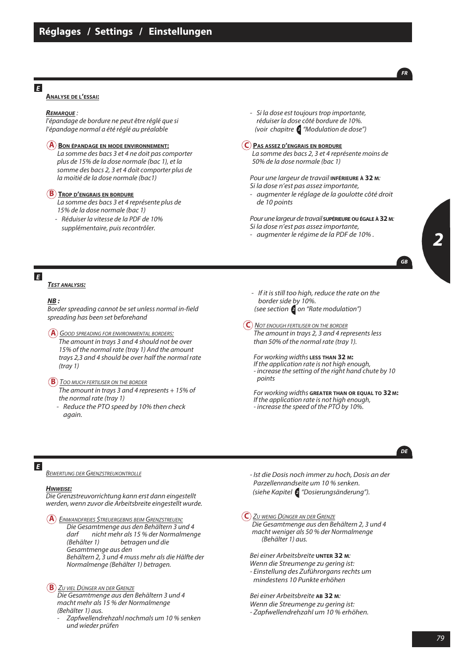Réglages / settings / einstellungen | Sulky X 50 User Manual | Page 81 / 103