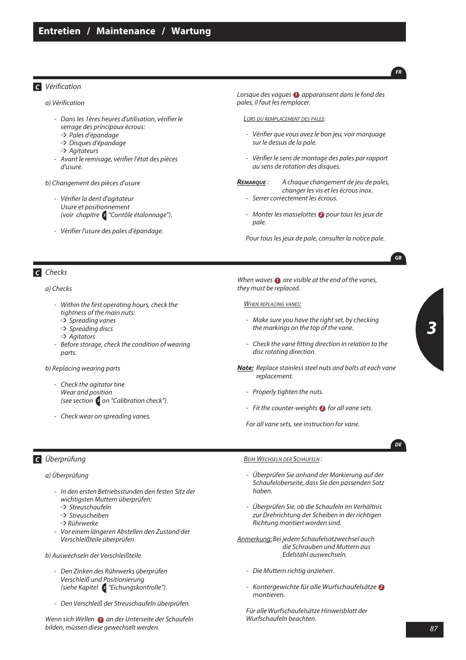 Entretien / maintenance / wartung | Sulky X 50 User Manual | Page 89 / 103