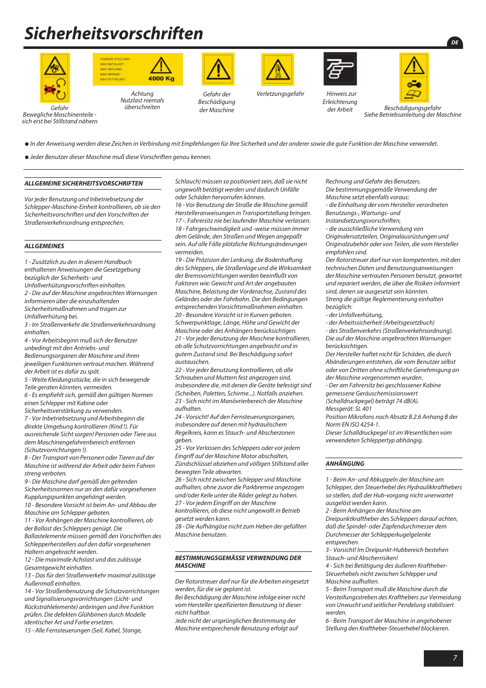 Sicherheitsvorschriften | Sulky X 50 User Manual | Page 9 / 103